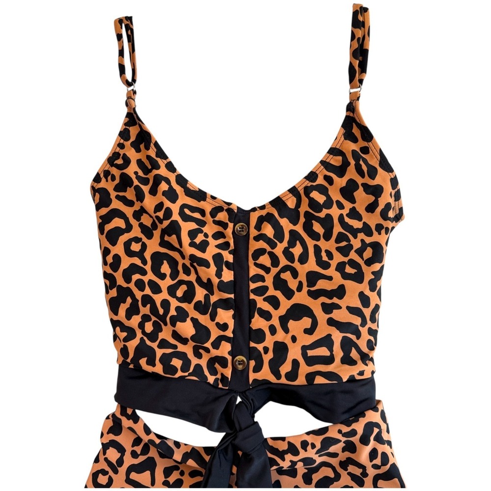 Coral Reef Swim Leopard Print Lounger Top High Waisted Bottom Swimsuit Sz S 4-6 - Picture 4 of 11